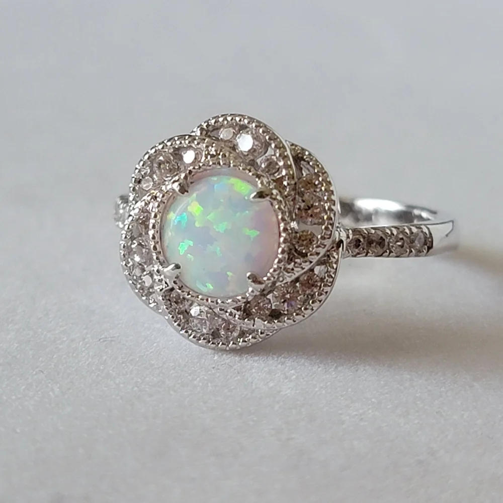 Floral Opal and Diamond Simulated Stone Ring | Fragrant Jewels